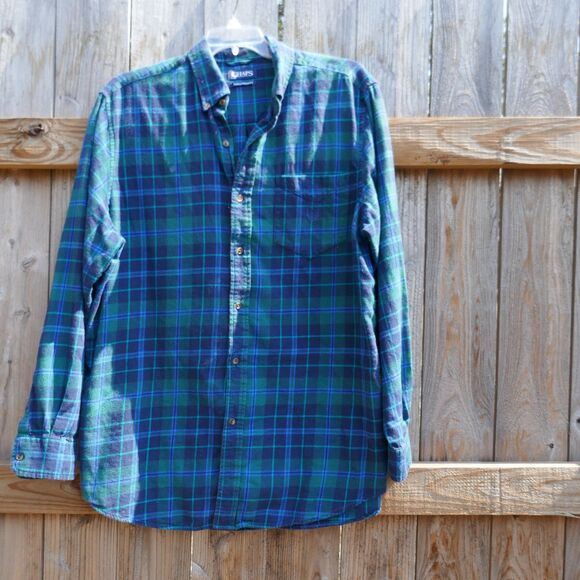 Chaps Shirt Men Performance Blue Green Tartan Plaid Long Sleeve Button XLT - Picture 1 of 8